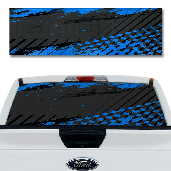Rear Window Decal for Trucks – Grunge Cross Blue 58 x 18 Inches, Weatherproof Perforated Vinyl See-Through Graphic, Fits Most Pickup Trucks & SUVs