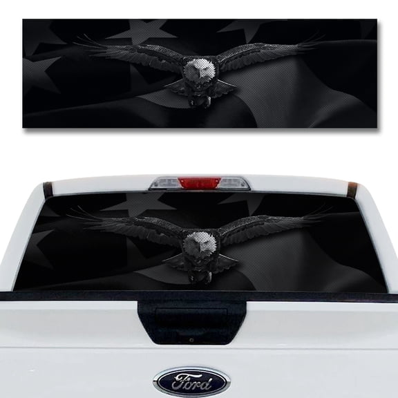 Rear Window Decal for Trucks – Mono Eagle 58 x 18 Inches, Weatherproof Perforated Vinyl See-Through Graphic, Fits Most Pickup Trucks & SUVs
