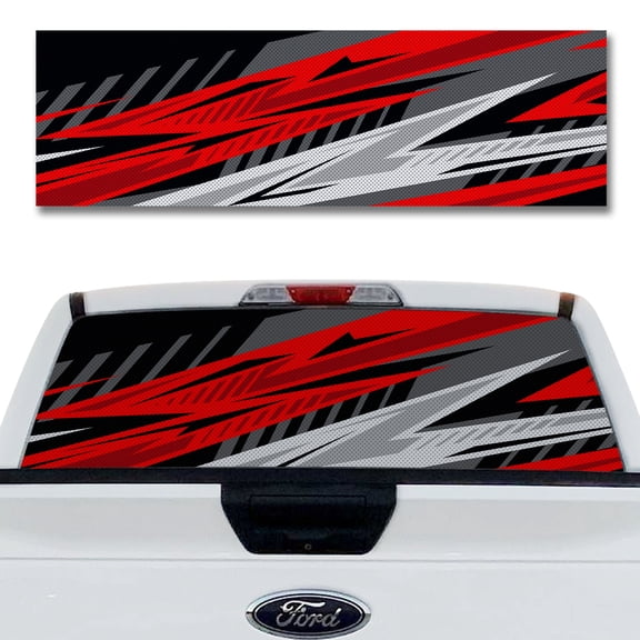 Rear Window Decal for Trucks – Red Racer Bolt 58 x 18 Inches, Weatherproof Perforated Vinyl See-Through Graphic, Fits Most Pickup Trucks & SUVs