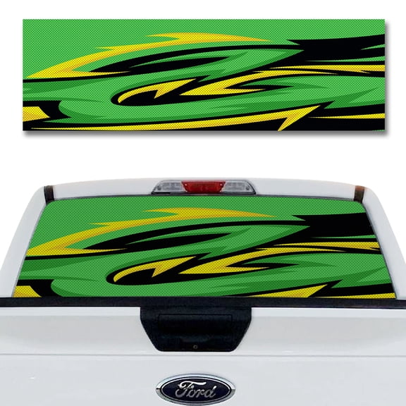 Rear Window Decal for Trucks – Tribal Green 58 x 18 Inches, Weatherproof Perforated Vinyl See-Through Graphic, Fits Most Pickup Trucks & SUVs