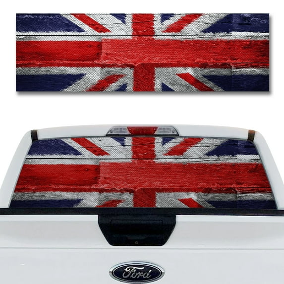 Rear Window Decal for Trucks – Union Jack 58 x 18 Inches, Weatherproof Perforated Vinyl See-Through Graphic, Fits Most Pickup Trucks & SUVs