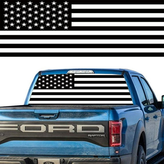 Rear Window Graphic Decal For SUV jeep PICK-UP TRUCK AMERICAN FLAG BLACK & WHITE PERFORATED VINYL TINT Sticker Window Tint