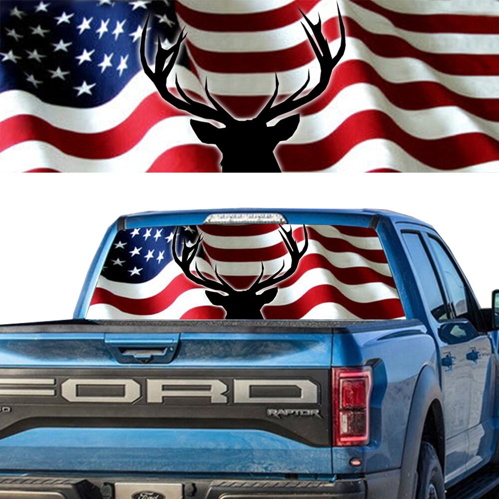 Geeup Rear Window Sticker Rear Window Graphic Decal For SUV jeep PICK-UP TRUCK AMERICAN FLAG BUCK ...