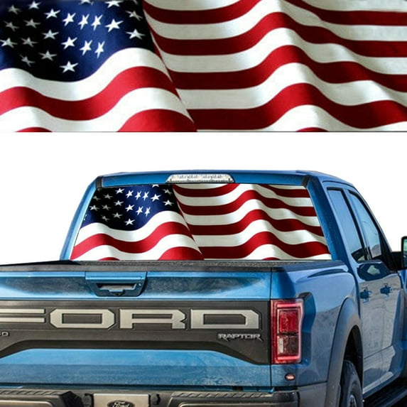 Rear Window Graphic Decal For SUV jeep PICK-UP TRUCK AMERICAN FLAG waving PERFORATED VINYL TINT Sticker Window Tint