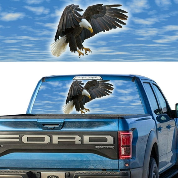 Rear Window Graphic Decal For SUV jeep PICK-UP TRUCK BALD EAGLE ATTACK PERFORATED VINYL TINT Sticker Window Tint