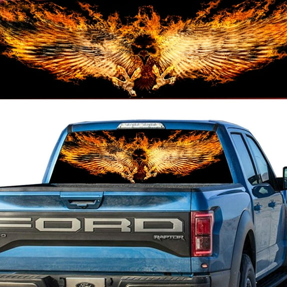 Rear Window Graphic Decal For SUV jeep PICK-UP TRUCK BURNING FENIX BIRD Flaming PERFORATED VINYL TINT Sticker Window Tint