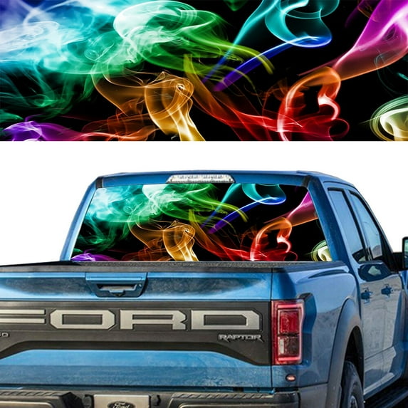 Rear Window Graphic Decal For SUV jeep PICK-UP TRUCK Colorful Smoke Abstract PERFORATED VINYL TINT Sticker Window Tint