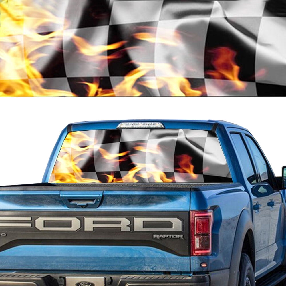 Rear Window Graphic Decal For SUV jeep PICK-UP TRUCK FLAMING CHECKERED ...