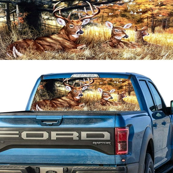 Rear Window Graphic Decal For SUV jeep PICK-UP TRUCK Stag Deer Family PERFORATED VINYL TINT Sticker Window Tint