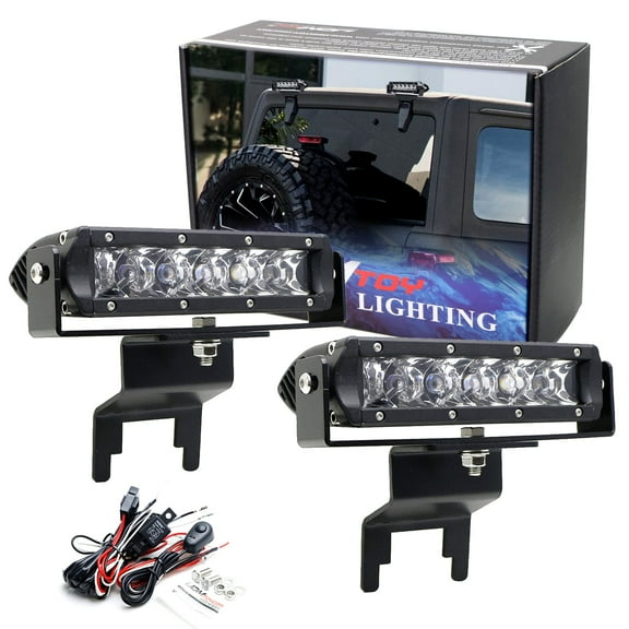 Above Rear Window Mount Dual 6-Inch LED Light Bar Kit, For Jeep 2007-up Wrangler JK JL Hardtop, Include (2) 30W LED Lightbar, Back Windshield Hinge Brackets & Wiring Relay