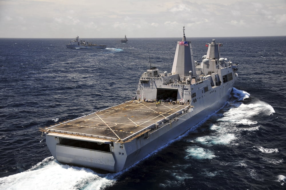 Rear view of USS Green Bay with a convoy of ships in the Indian Ocean Canvas Art - Stocktrek Images (35 x 24)