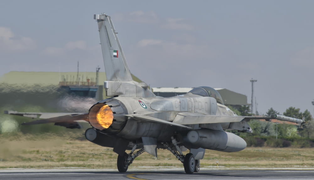 Rear view of a United Arab Emirates Air Force F-16 Block 52 Canvas Art - Giovanni CollaStocktrek Images (37 x 22)