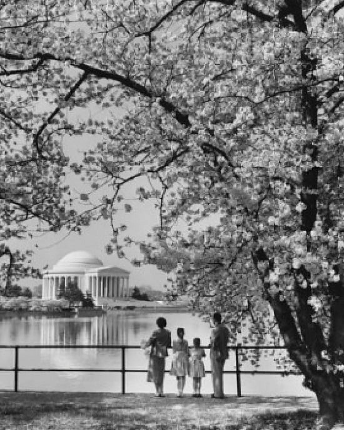 Rear view of a couple and their two daughters looking at a monument Jefferson Memorial Washington DC USA Canvas Art -  (24 x 36)