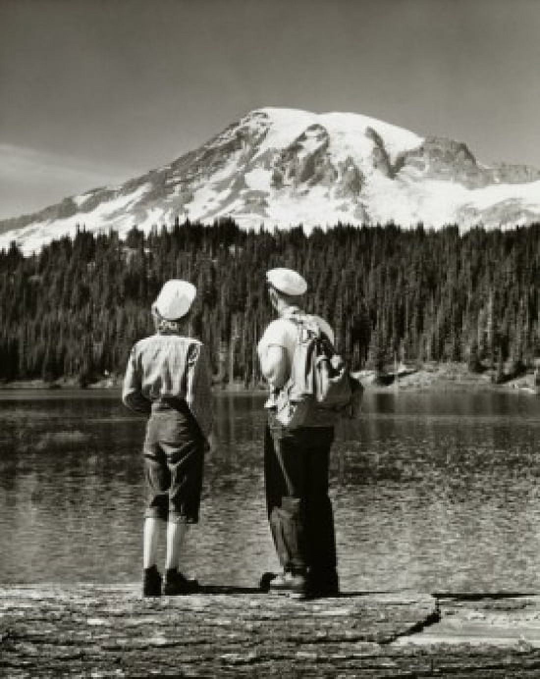 Rear view of a couple standing near a lake Mount Rainier Mount Rainier National Park Washington USA Canvas Art - (24 x 36)