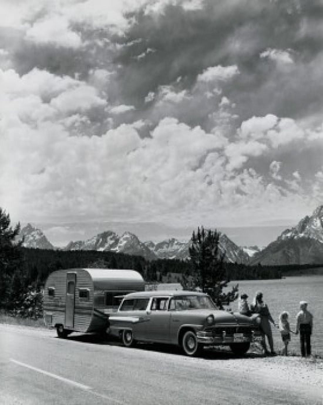 Rear view of a mother and her three children standing near a lake Canvas Art -  (18 x 24)