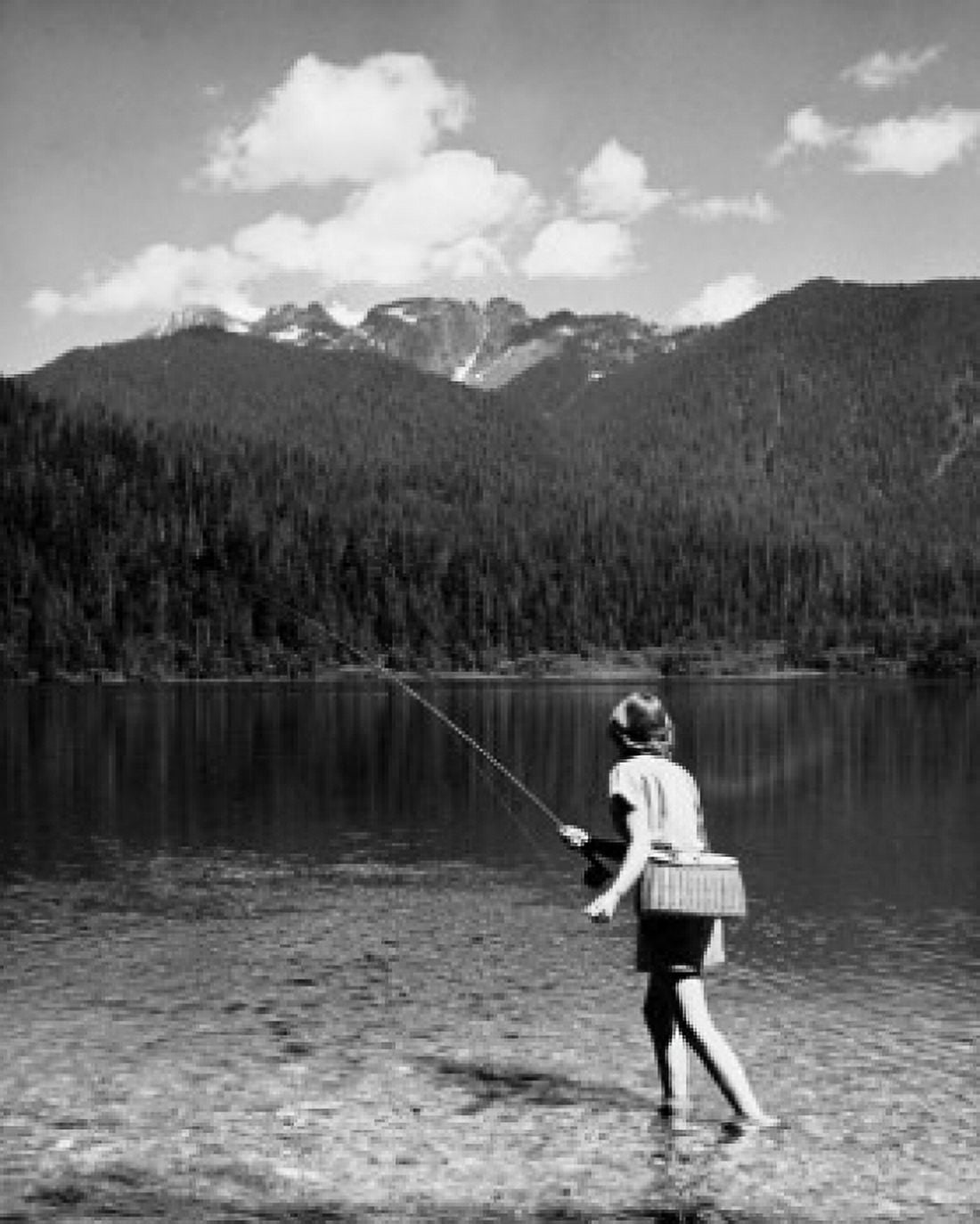 Rear view of a woman fishing in a lake Baker Lake Mount Baker-Snoqualmie National Forest Washington USA Canvas Art - (18 x 24)