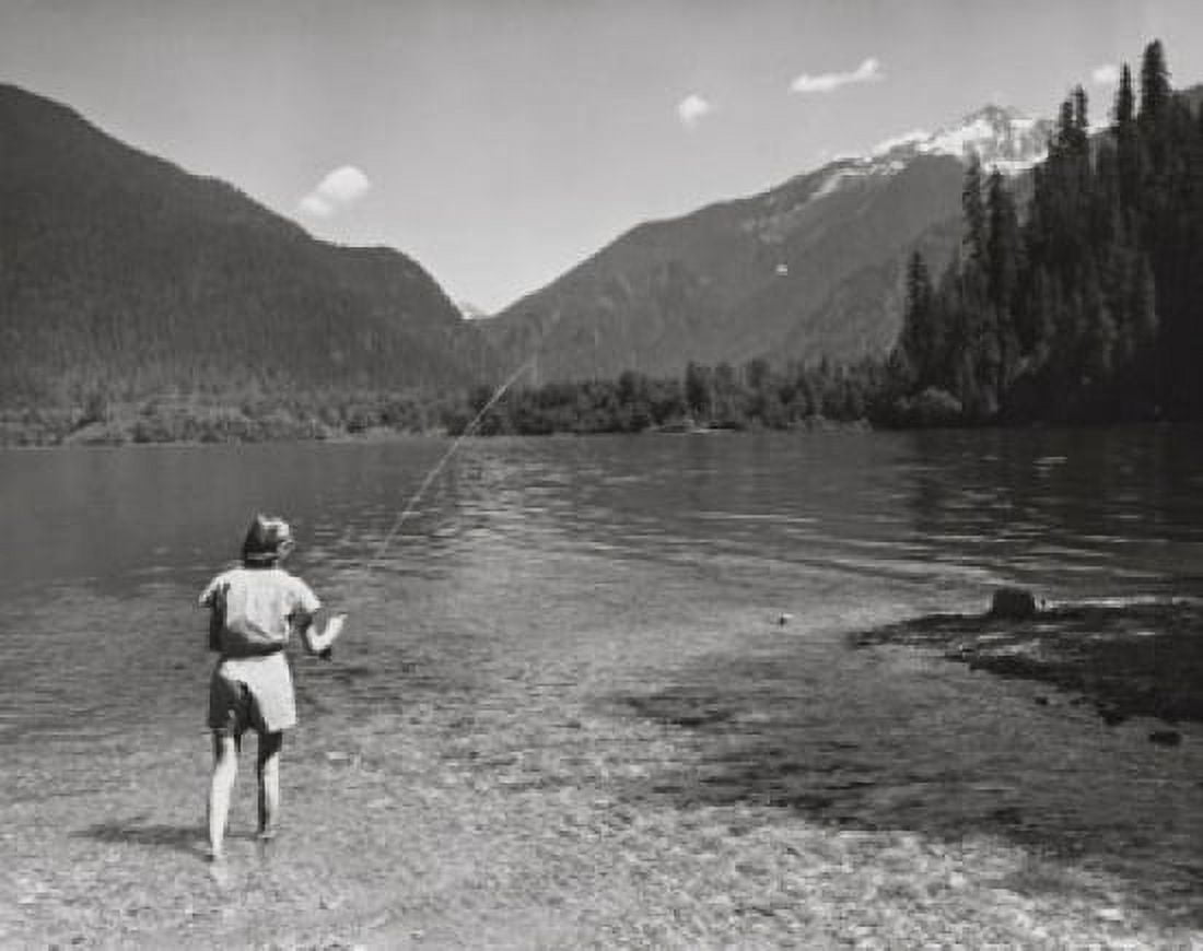 Rear view of a woman fly-fishing in a lake Baker Lake Mount Baker-Snoqualmie National Forest Washington USA Canvas Art - (24 x 36)