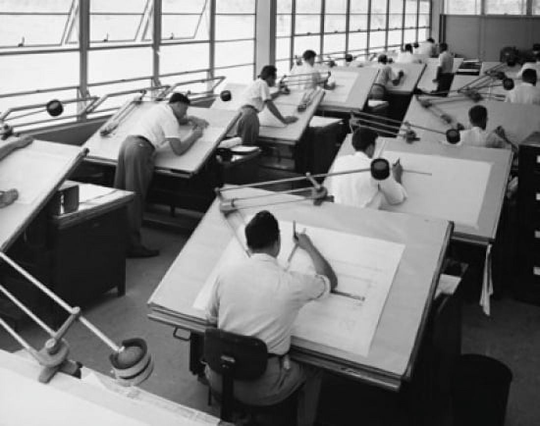 Rear view of engineers working in a drafting room Consolidated Engineering Company Rochester New York State USA Canvas Art - (24 x 36)