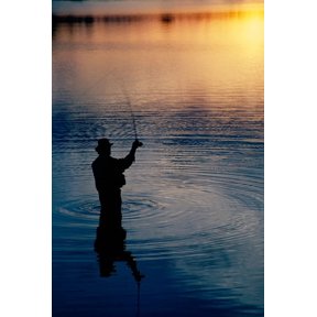Rear view of fly-fisherman silhouetted by sunrise Mauthe Lake Kettle Moraine State Forest Wisconsin USA Canvas Art - Panoramic Images (27 x 9)