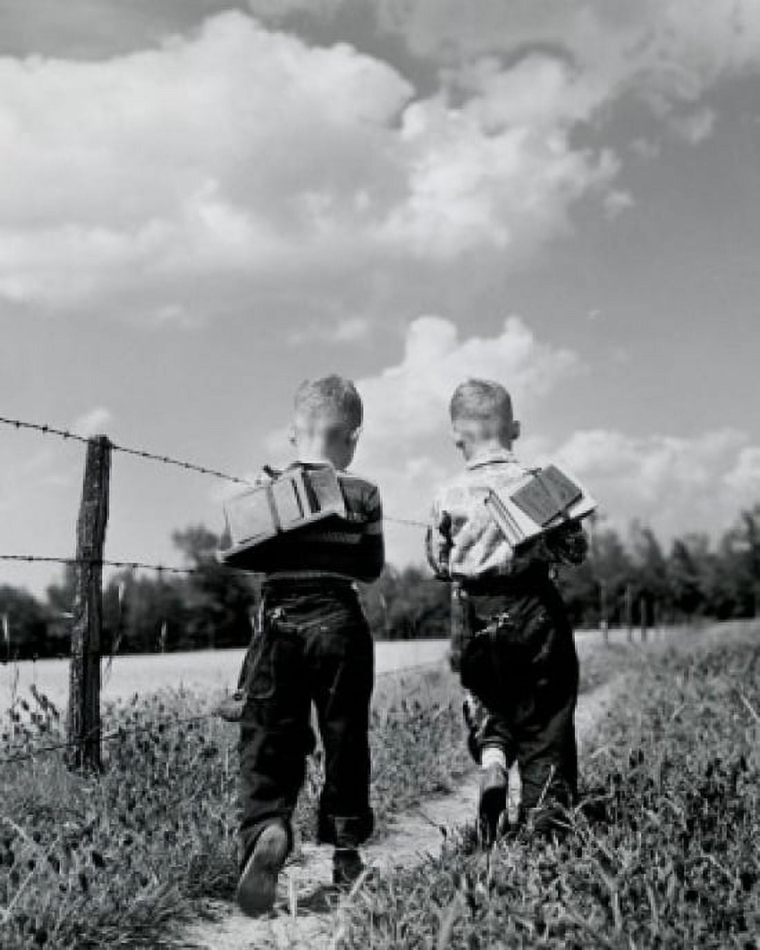 Rear view of school boys carrying their schoolbags Canvas Art - (18 x 24)