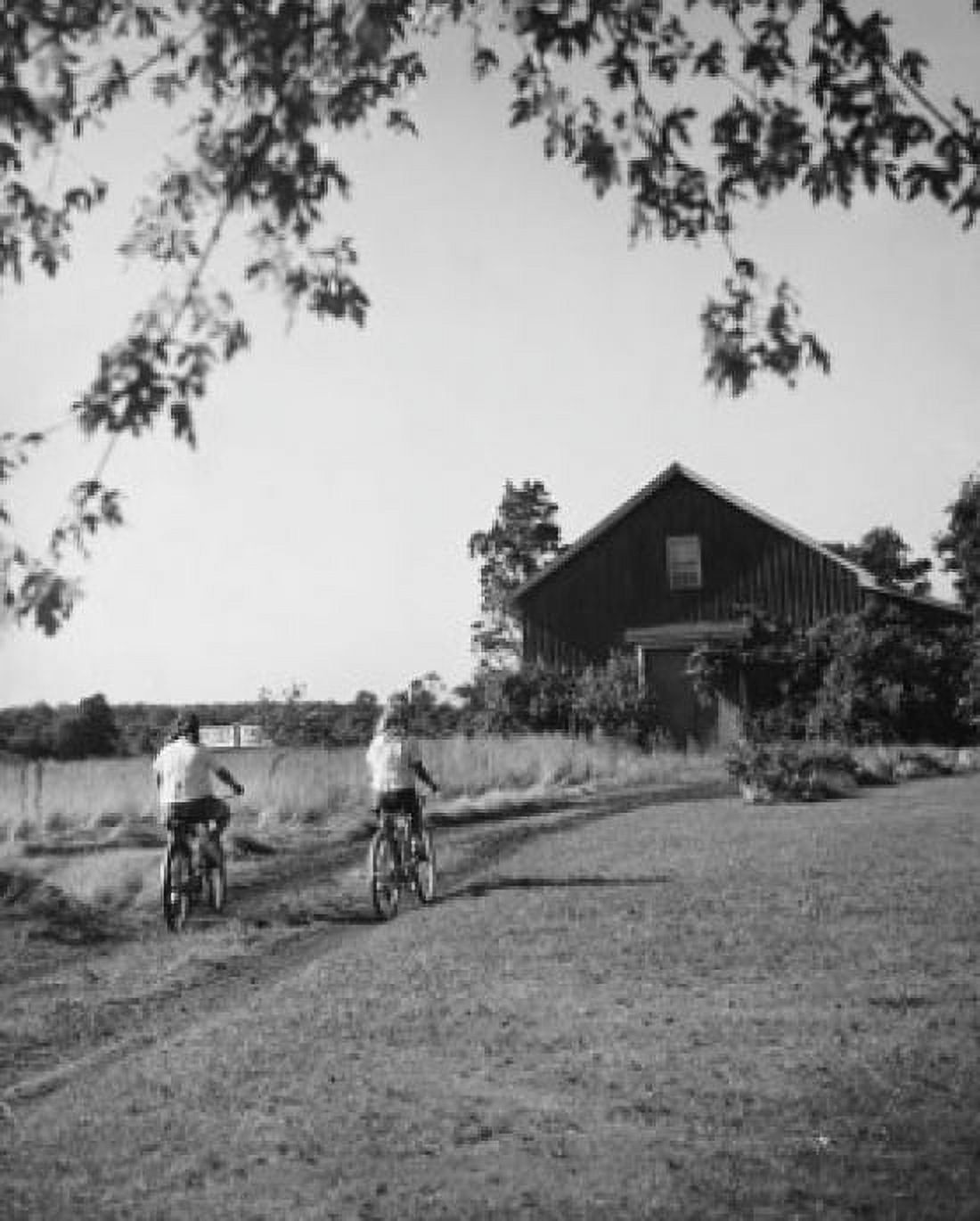 Rear view of two girls riding bicycles Canvas Art - (24 x 36)