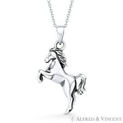 ALFRED & VINCENT Rearing Horse Animal Charm Pendant & Cable Chain Necklace in Oxidized .925 Sterling Silver