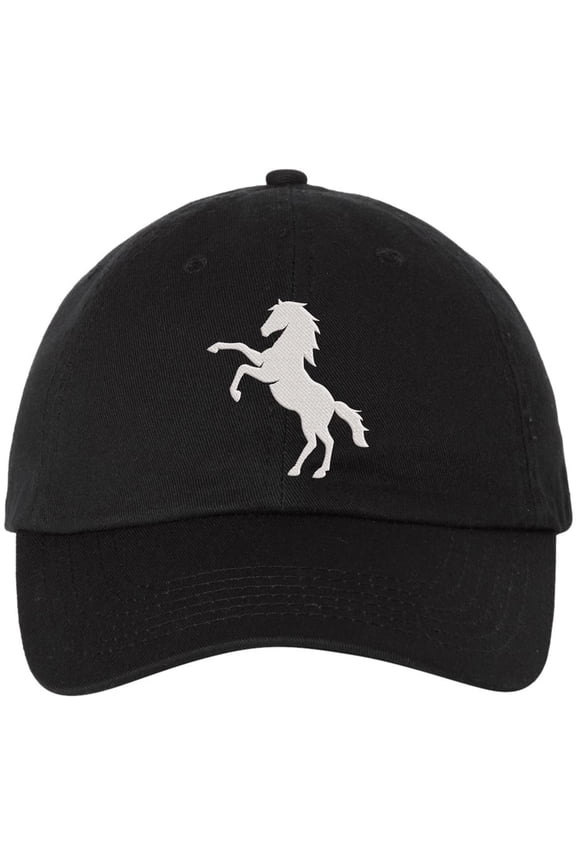 Rearing Horse Embroidered Dad Hat Western Cowboy Rodeo Horse Cap (Black)