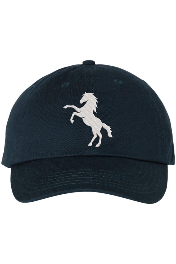Rearing Horse Embroidered Dad Hat Western Cowboy Rodeo Horse Cap (NavyBlue)