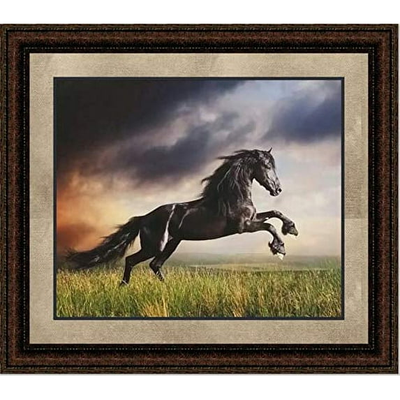 Rearing Horse | Framed Western Horse Art in Double Mat | 16L X 19W" Inches