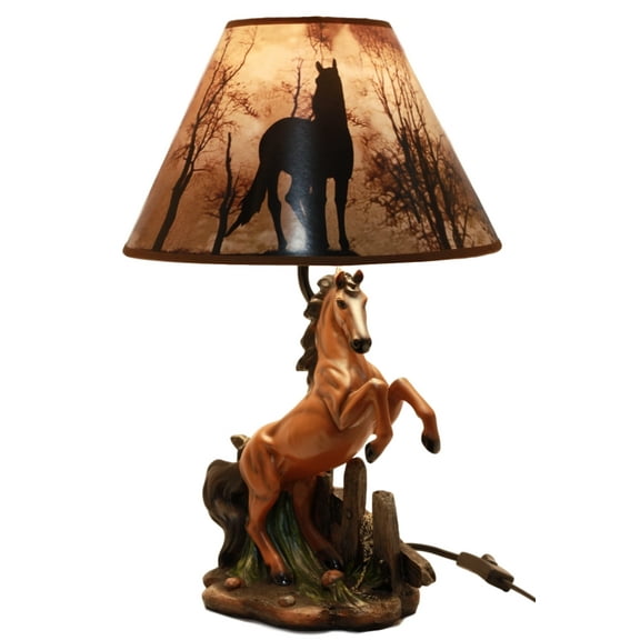 Rearing Wild Chestnut Horse Stallion Desktop Table Lamp With Shade Home Decor