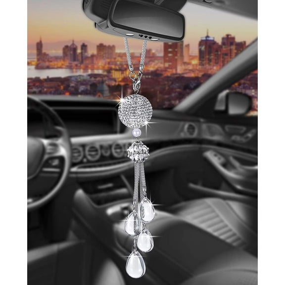 Rearview Mirror Accessories Bling Mirror Accessories Decorations for Women Cute Decor Bling Accessories for Women Bling Accessories for Mirror Decor(White)