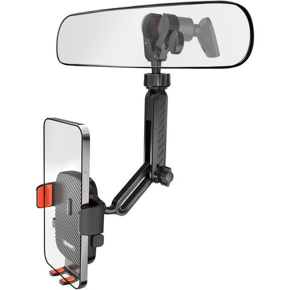 Rearview Mirror Phone Holder for Car 360Rotatable and Retractable, Auto Clamp Car Phone Mount with Multi-Angle Adjustment Compatible with All 4-7 Inch Phones