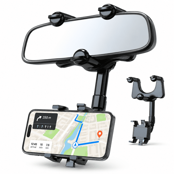 Rearview Mirror Phone Holder for Car,360 Rotating Rear View Mirror Phone Mount with Adjustable Arm Length,Multifunctional Phone and GPS Holder Universal Car Phone Holder for All Smartphones