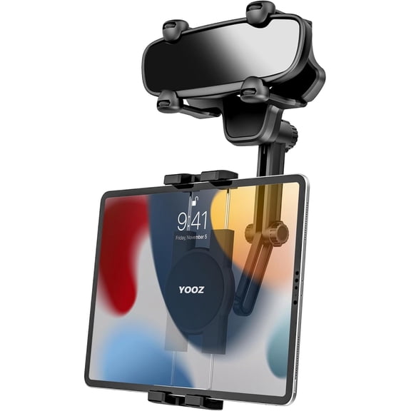 Rearview Mirror Tablet Mount for Car Truck [Rotatable & Retractable] Rear View Mirror Clip Phone Tablet Holder Upgraded 4 Corners for Pro Air Mini, Galaxy Tab, iPhone, 4-11" Devices