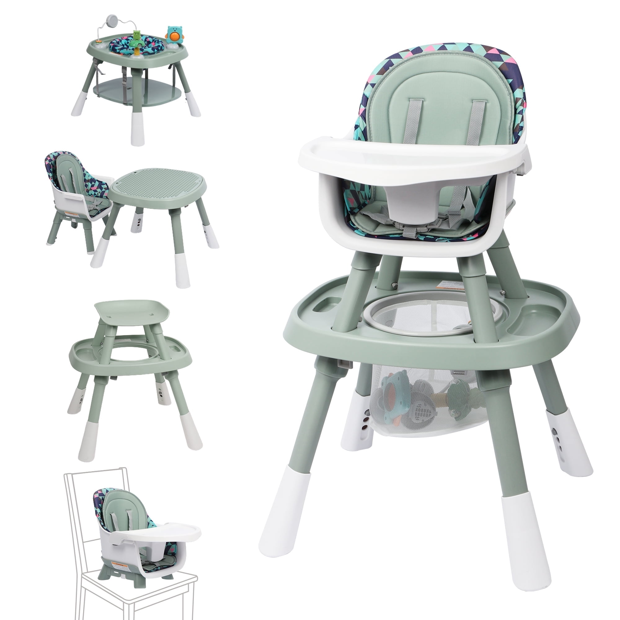 Reasea 15-in-1 Portable Baby High Chair, Convertible High Chair for Babies and Toddlers, Light Green