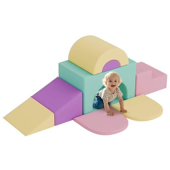 Reasea 7 PCS Foam Climbing Blocks for Toddlers 1-3, Climb and Crawl Activity Playset, Soft Foam Climber, Pink