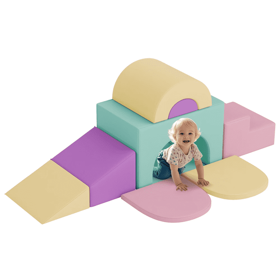 Reasea 7 PCS Foam Climbing Blocks for Toddlers 1-3, Climb and Crawl Activity Playset, Soft Foam Climber, Pink