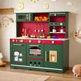 thumbnail image 1 of Reasea Play Kitchen for Kids, Wooden Kids Kitchen Playset with Realistic Lights & Sounds, Toy Kitchen Set with Smart Storage & Fun Accessories, Gift for Ages 3+, Green & Red, 1 of 10