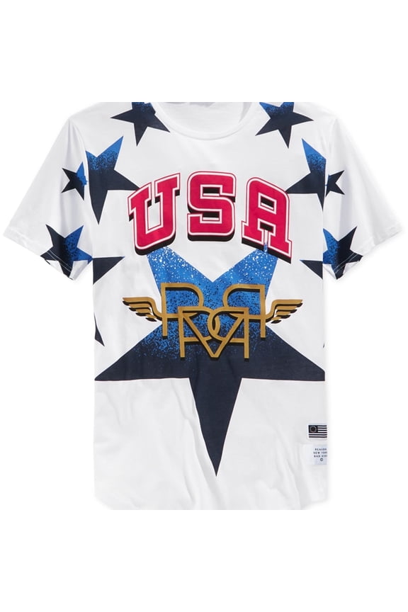 Mens USA Stars Graphic T-Shirt, White, XX-Large
