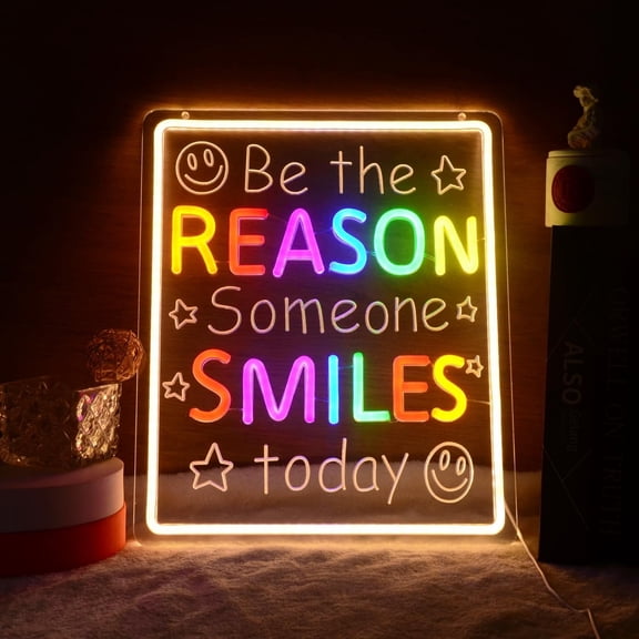 Be the Reason Someone Smile Today LED Signs Colorful Inspirational Letters Neon Lights Positive Motivational Quote Neon Sign Lamp for Bedroom School Office Classroom Wall Decor