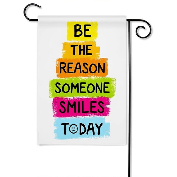 Be The Reason Someone Smiles Today Garden Flag 12.5x18 Inch Rainbow Color Motivational Quote Word Yard Flag Burlap Banners Vertical Double Sided for Farm House Outside
