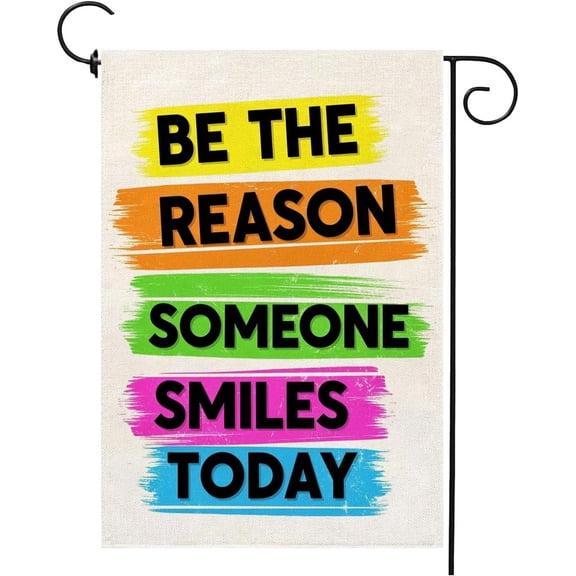 Be The Reason Someone Smiles Today Garden Flag 12 x 18 Inch Vertical Double Sided Funny Rainbow Color Motivational Quote Word Yard Outdoor Decorations