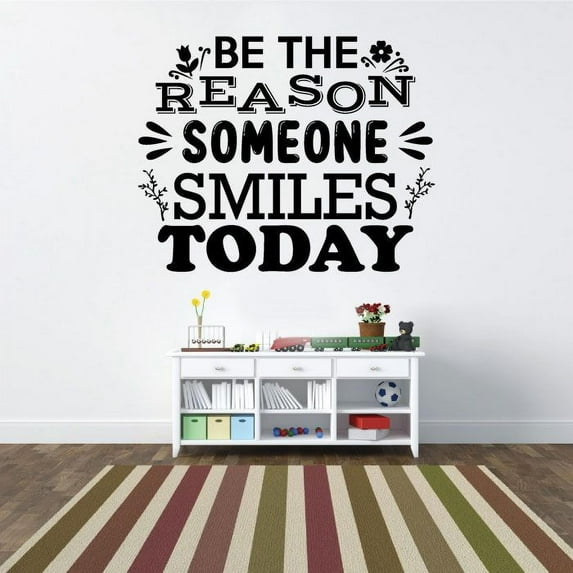 Be The Reason Someone Smiles Today - Motivational Inspirational Quote Optimistic Life Vinyl Wall Decal Wall Art Wall Decoration Home Room Bedroom Living Room Home Décor Design Size (40x40 inch)