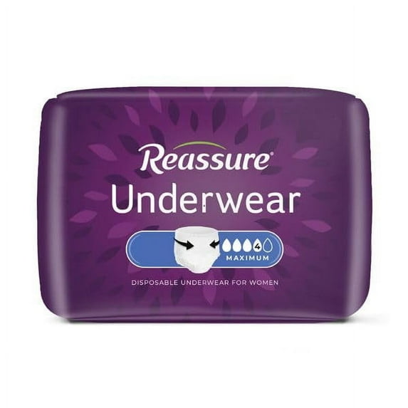 Reassure Underwear for Women, Maximum - Small/Medium (28” – 40” Waist/Hip) - 80 per case
