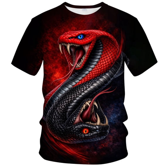 Rebaike 3D Cobra Snake T Shirt Serpent Graphic Tee Yin Yang Style All Over Print Shirt for Men Women Streetwear Fashion