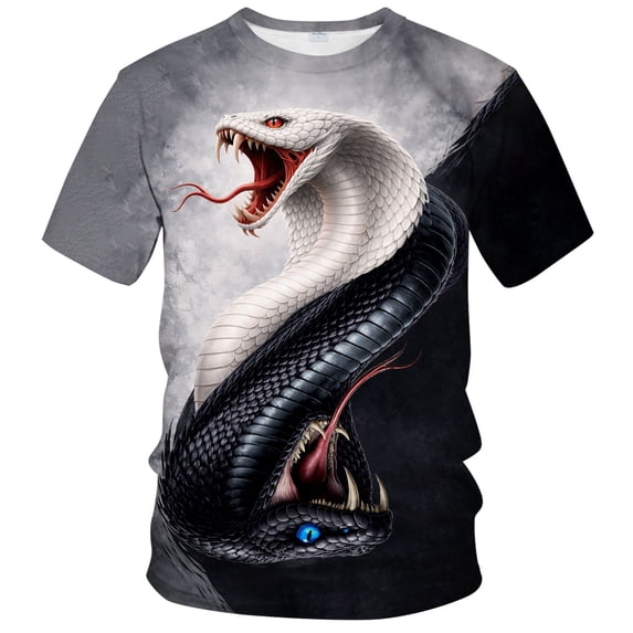 Rebaike 3D Cobra Snake T Shirt Serpent Graphic Tee Yin Yang Style All Over Print Shirt for Men Women Streetwear Fashion