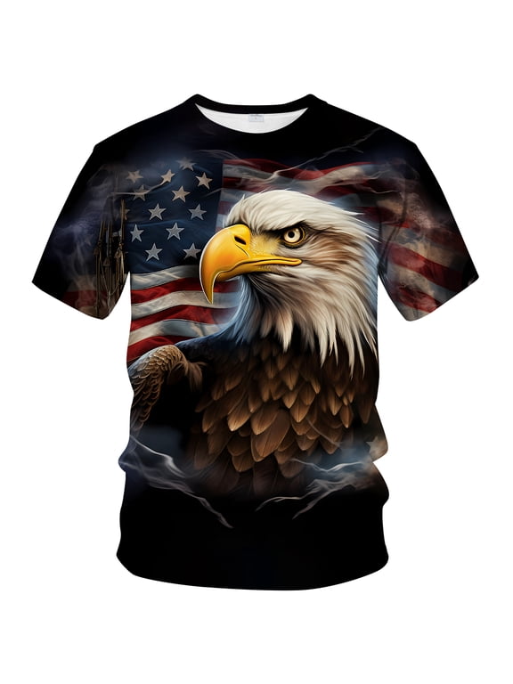 Bald Eagle T-shirt for Men American Flag Graphic Tee Shirt