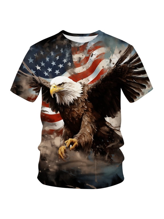 Bald Eagle T-shirt for Men American Flag Graphic Tee Shirt