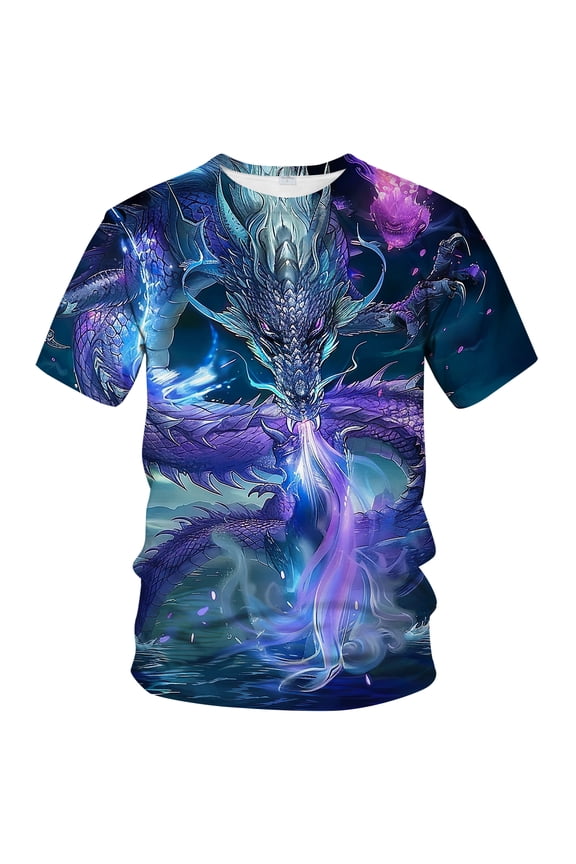 Men’s Dragon Graphic T-Shirt, Fantasy Anime Style Short Sleeve Casual Tee