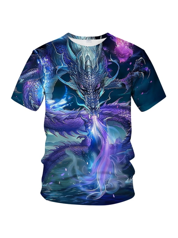 Men's Dragon Graphic T-Shirt, Fantasy Anime Style Short Sleeve Casual Tee